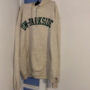 UW-Parkside Beige Hoodie Sweater with Green Logo Men’s Large